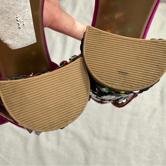 Sz. 8 Betsey Johnson 4" sequin block heel shoes, hot pink, bow, sparkle - Picture 11 of 11
